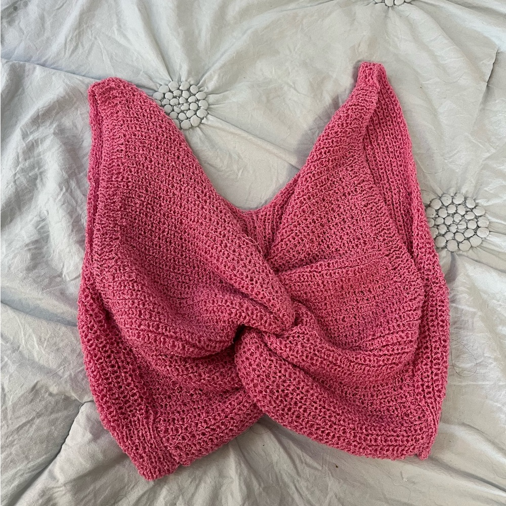 Pink crochet tied crop top